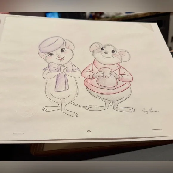 Disney Original Art - The Rescuers - Hand Drawn Signed Sketch 13.5 X 16.5 Framed